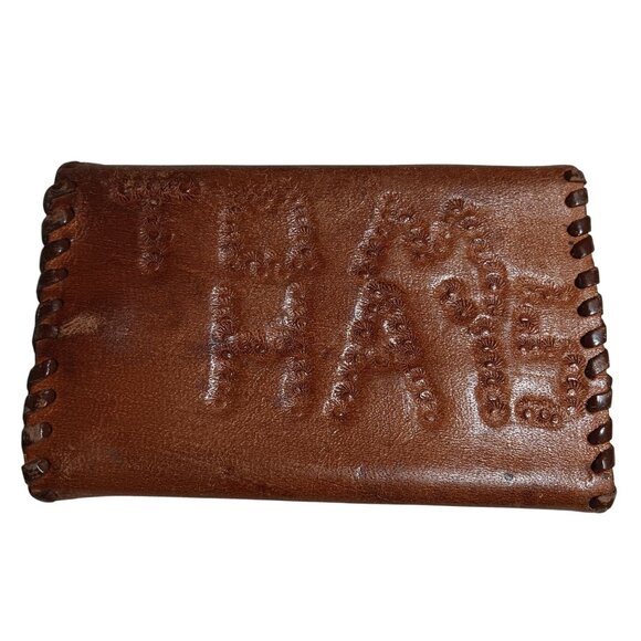 Vtg Brown Leather 1950s Keychain Key Tainer Case Folder Wallet Hippy tooled - Picture 1 of 6